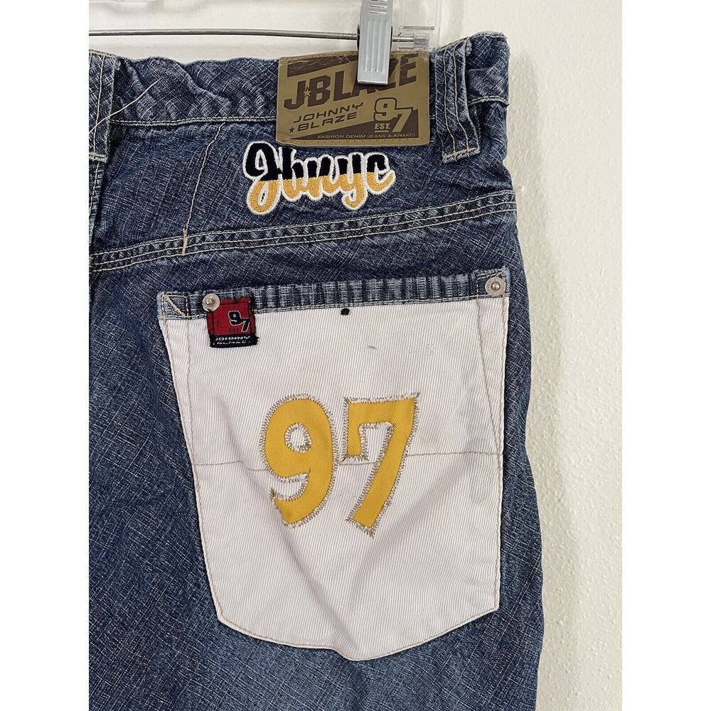 Vintage 90s Johnny Blaze Denim Jean Shorts Size 36 Dark Rinse Cutoff Y2K